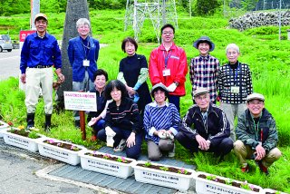 1面：来海沢で植栽活動　糸魚川人権擁護委員協 人権の花運動　フラワーロード設置